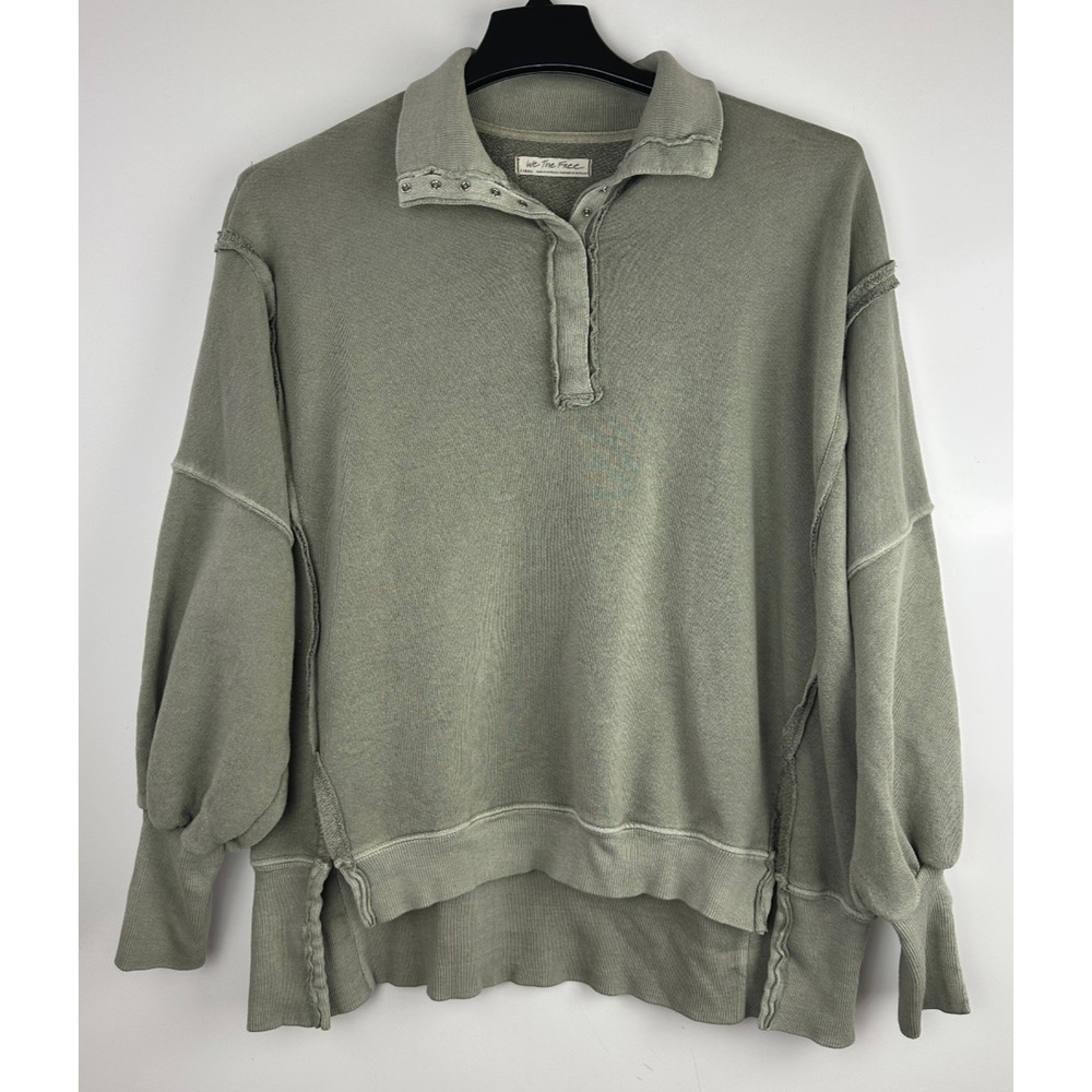 We The Free People Camden Henley Long Sleeve Sweatshirt XS Slouchy Boho Grunge - Picture 2 of 15